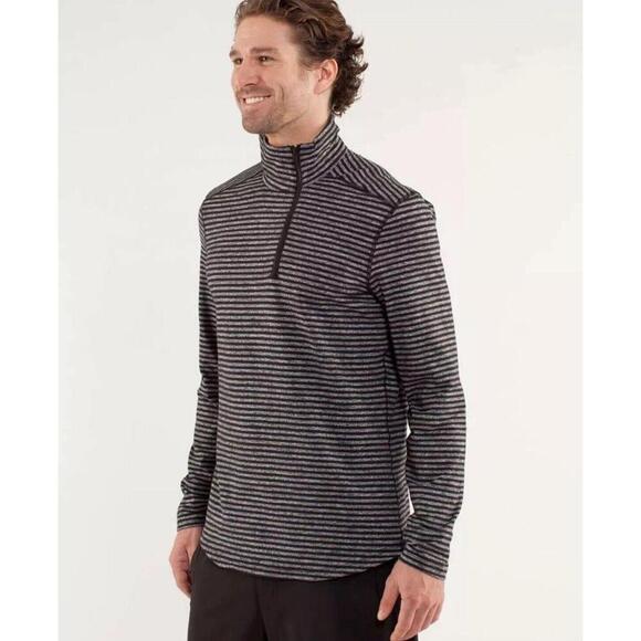 Lululemon Studio 1/2 Zip Sweatshirt Classic Stripe Heathered Black Men Sz XL Gym - Picture 10 of 13